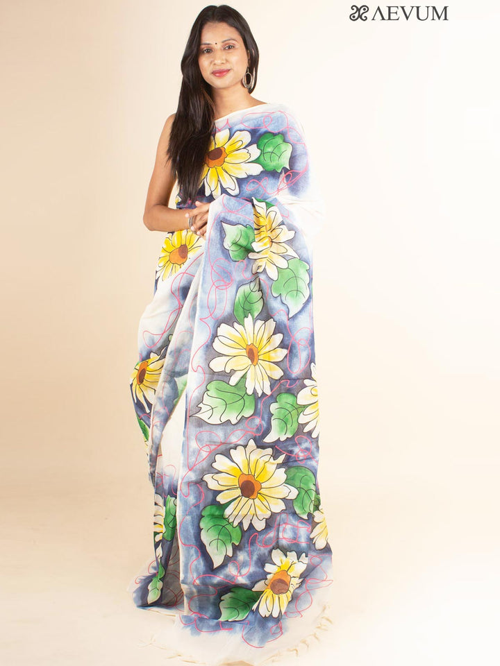 Floral Tant Hand Painted Cotton Saree without Blouse Piece - 4699 Saree AEVUM