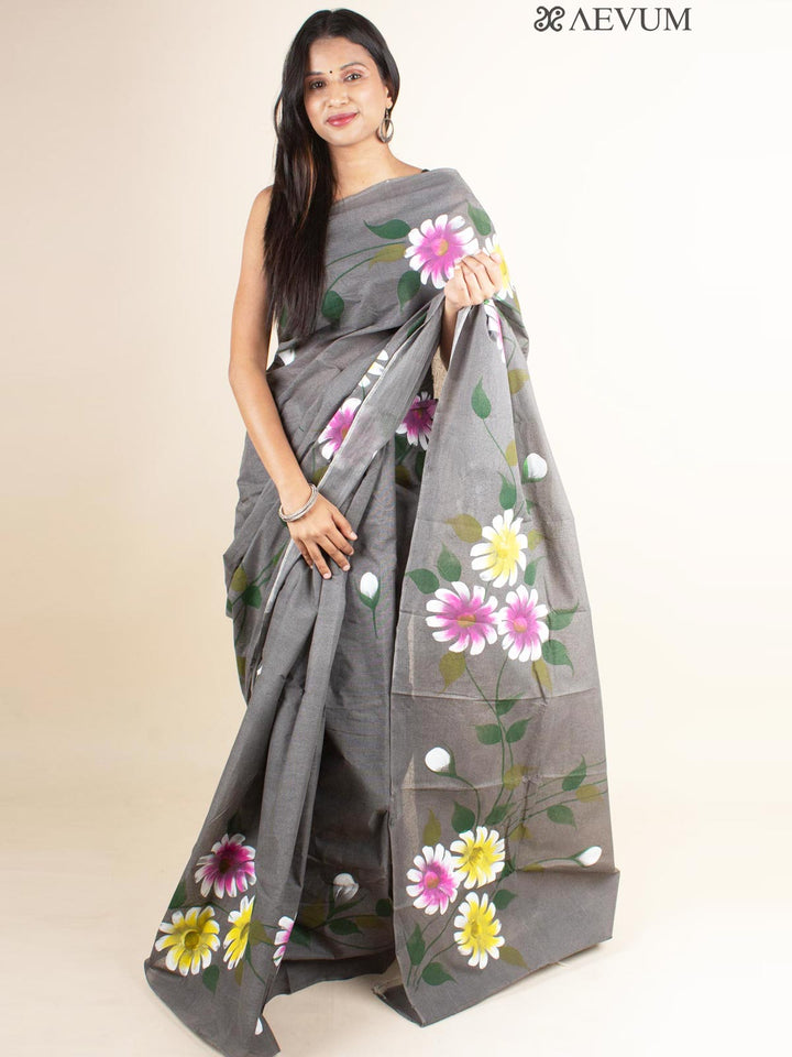 Tant Hand Painted Cotton Saree without Blouse Piece - 4707 Saree AEVUM