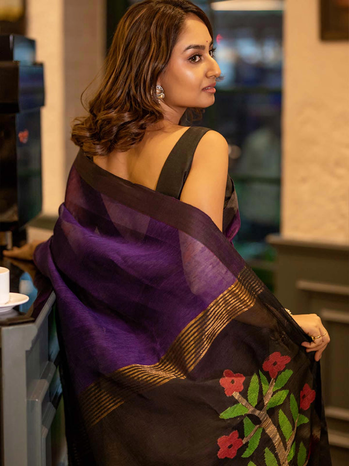 Silk Linen Saree with Blouse piece- 4923 Saree Rana Das   