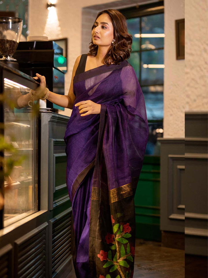 Silk Linen Saree with Blouse piece- 4923 Saree Rana Das   