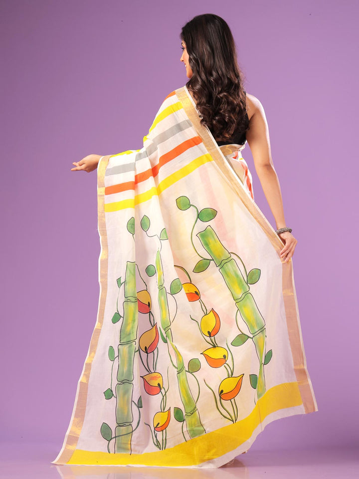 Kerala Cotton Hand Painted Saree with Blouse Piece - 4957 Saree AEVUM