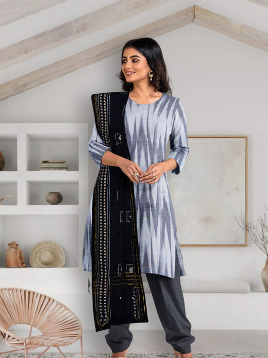 Pure Cotton Woven Ikkat Kurta Set - 5764 Women's Kurta Set AEVUM 2   