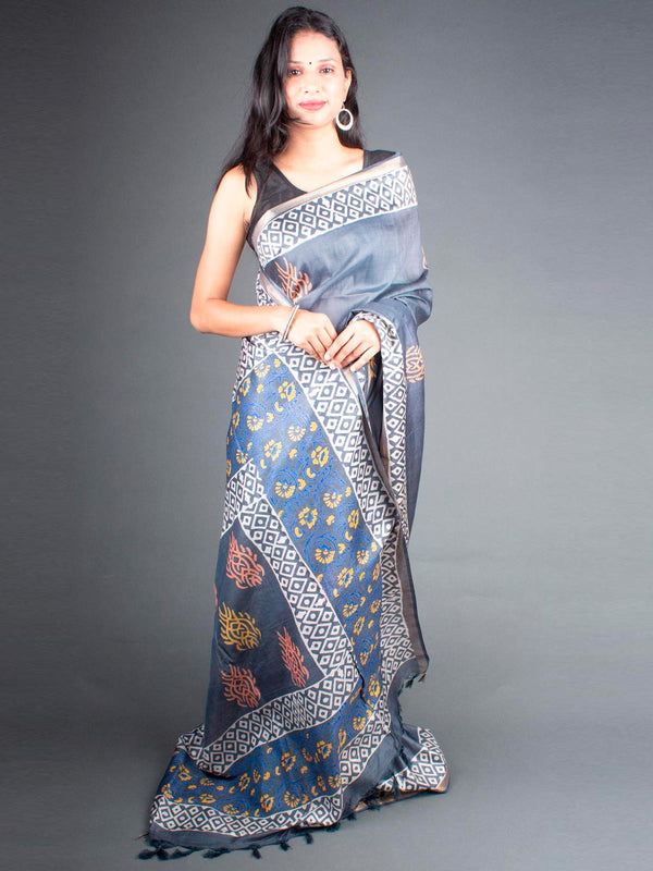 Katan Silk Saree with Batik Print - 5778 Saree Tausif   