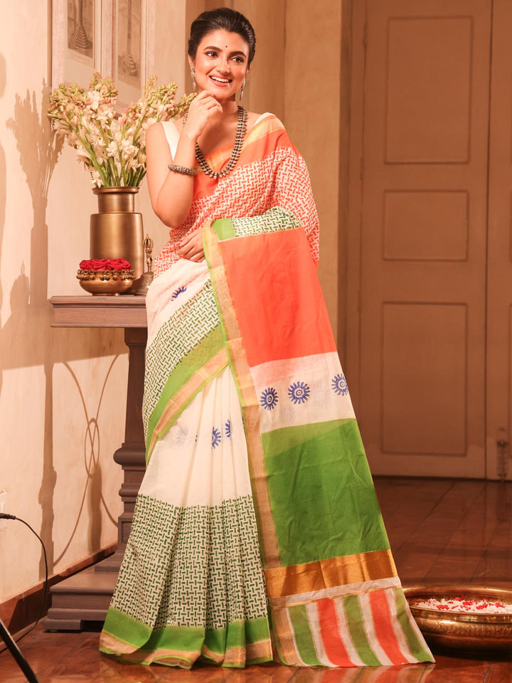 Kerala Cotton Hand Block Printed Saree with Blouse Piece - 5783 Saree AEVUM