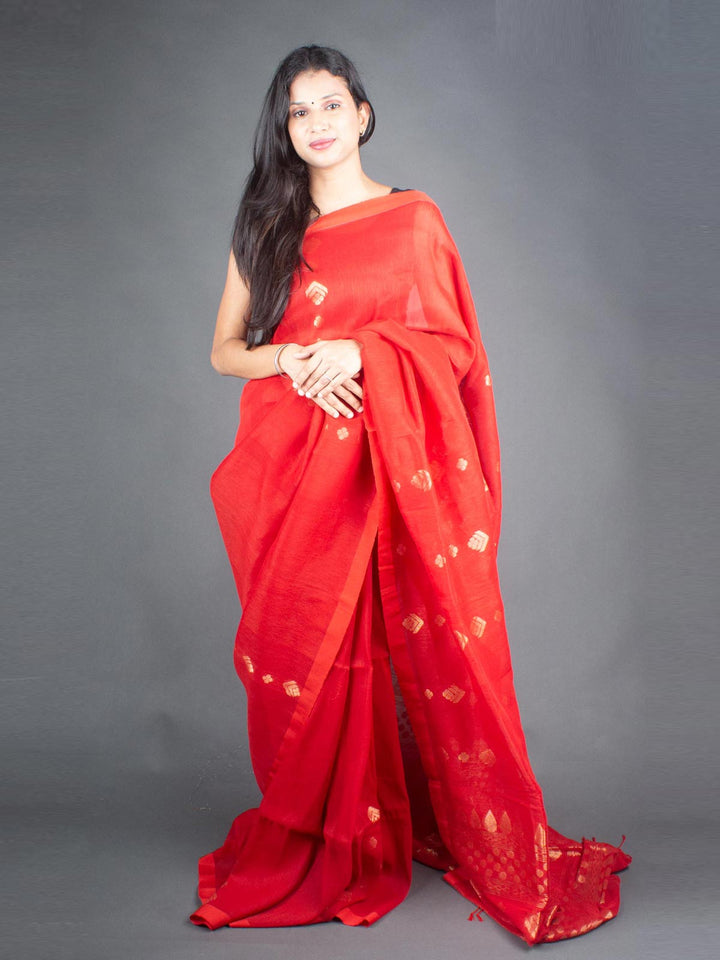 Organic Linen handloom Saree with blouse piece - 5932 Saree AEVUM   