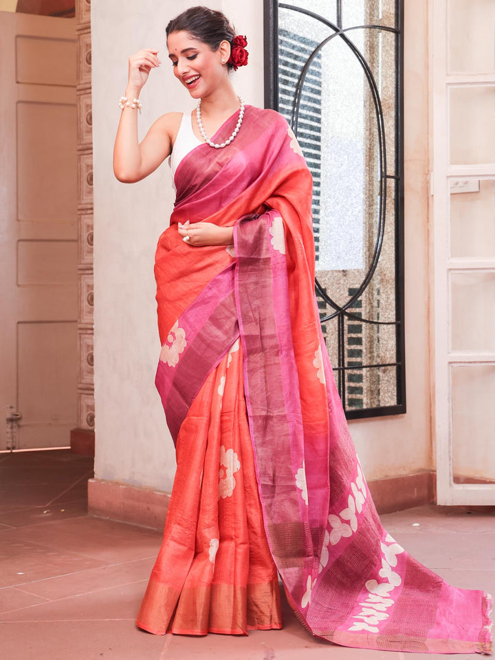 Zari Tussar Silk Saree Hand Painted with Silk Mark - 6669 Saree AEVUM