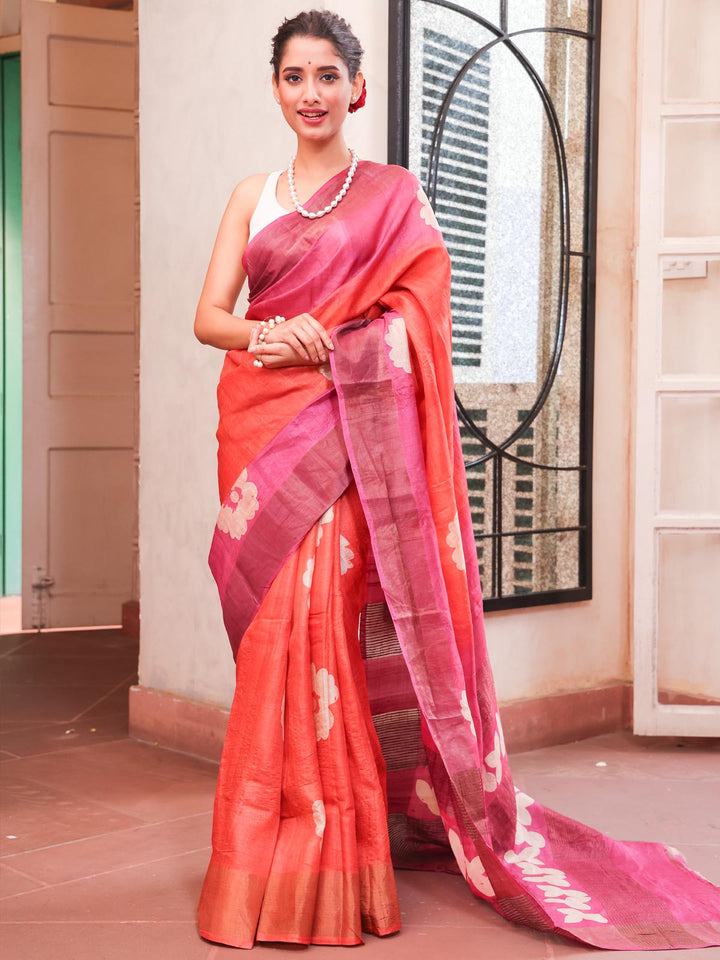 Zari Tussar Silk Saree Hand Painted with Silk Mark - 6669 Saree AEVUM