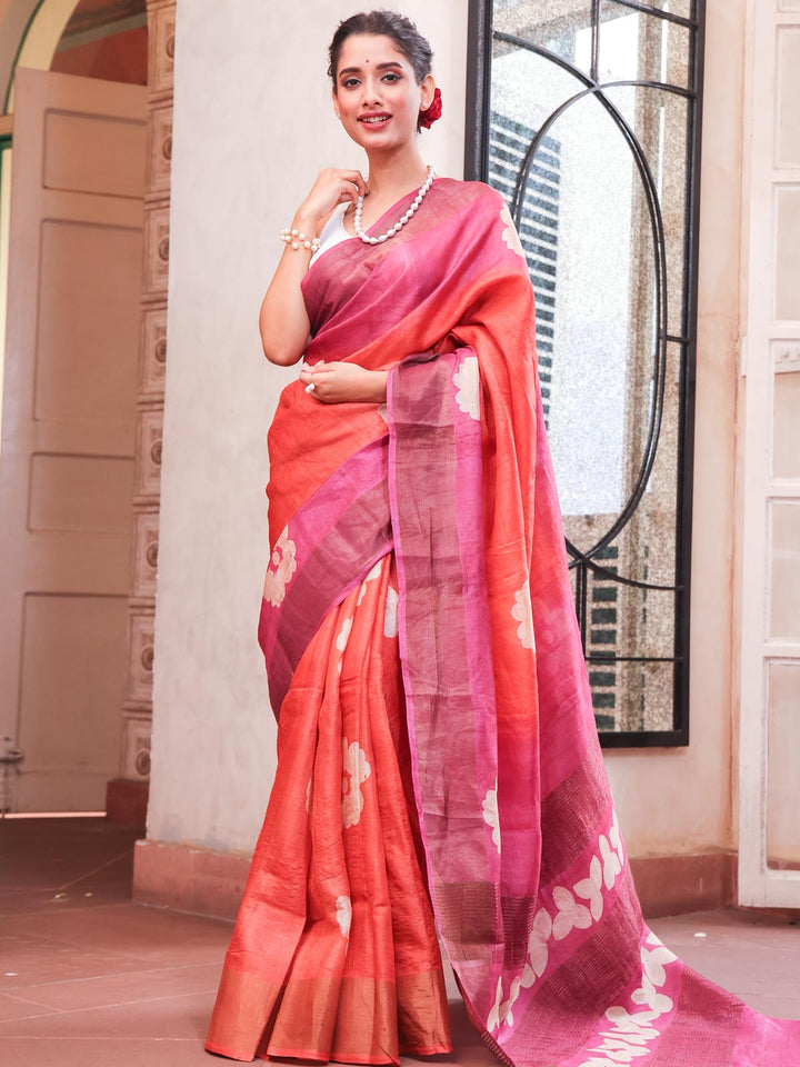 Zari Tussar Silk Saree Hand Painted with Silk Mark - 6669 Saree AEVUM