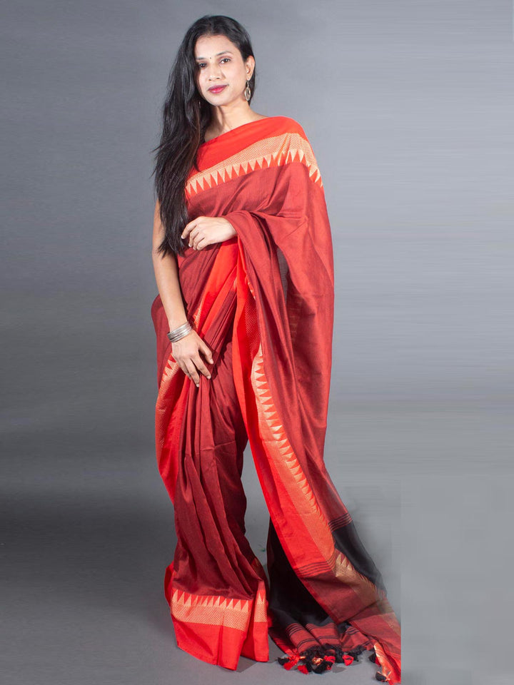 Handloom Bengal Cotton Temple Border Saree - 7594 Saree AEVUM