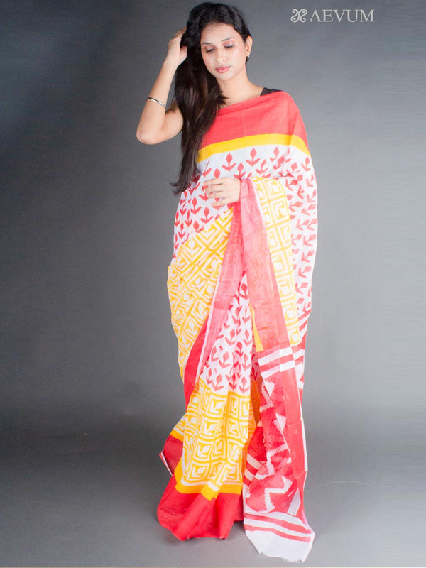 Cotton Block Printed Saree without Blouse Piece - 7732 Saree AEVUM