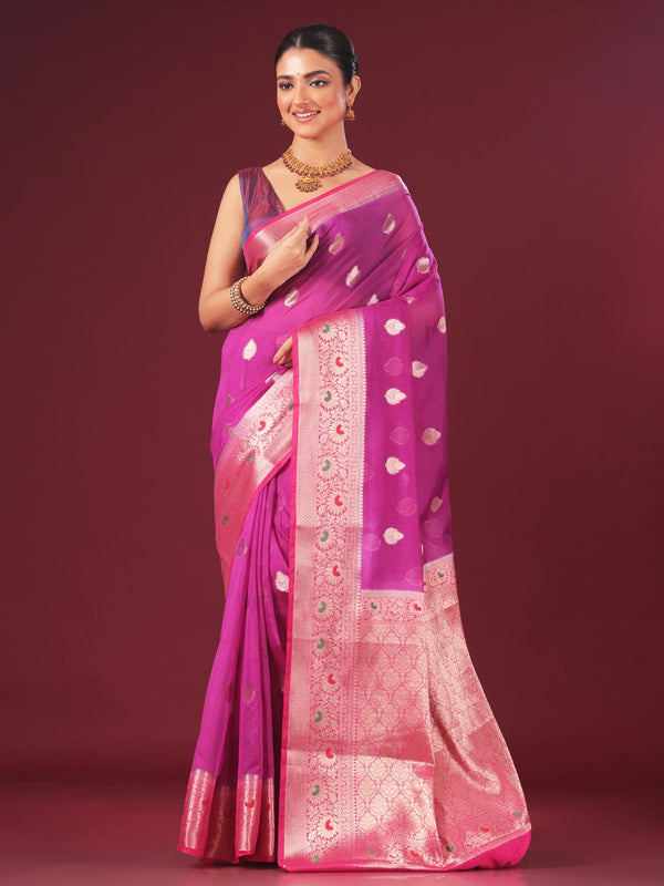 Semi Georgette Soft Banarasi Silk Saree - 8066 Saree AEVUM