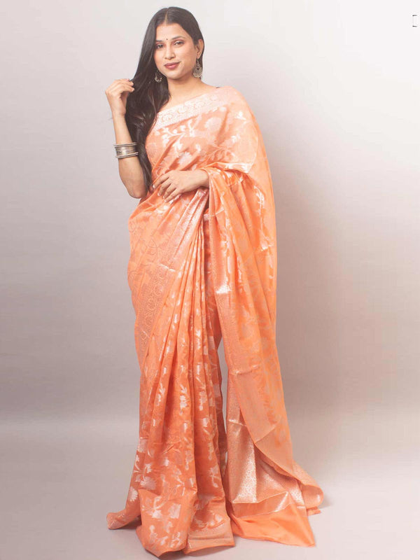 Semi Georgette Soft Banarasi Silk Saree - 8085 Saree AEVUM   