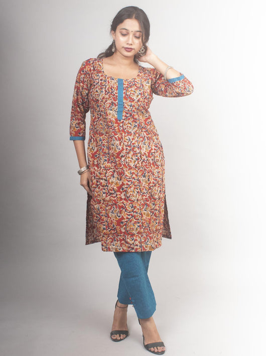 Pure Cotton Kalamkari Kurta Set - 8724 Women's Kurta Set AEVUM 2