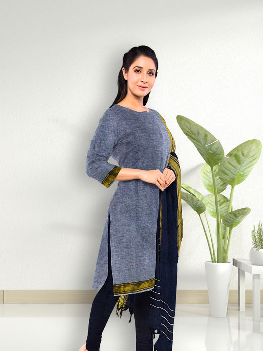 Mangalgiri Cotton Silk Kurta Set - 8735 Women's Kurta Set AEVUM 2   