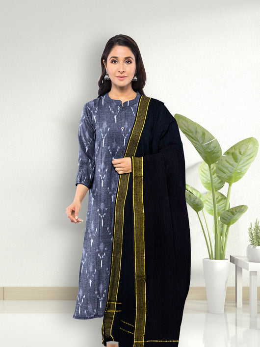 Pure Cotton Woven Ikkat Kurta Set - 8748 Women's Kurta Set AEVUM 2   