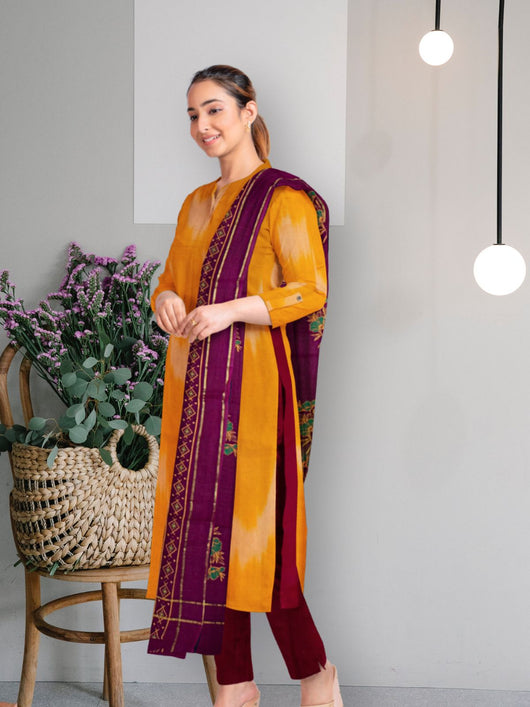 Pure Cotton Woven Ikkat Kurta Set - 20973 Women's Kurta Set AEVUM 2   