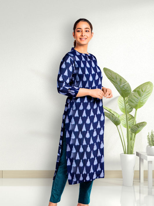 Pure Cotton Woven Ikkat Kurta Set - 8753 Women's Kurta Set AEVUM 2   