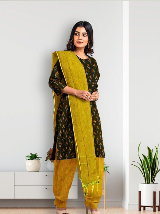 Pure Cotton Woven Ikkat Kurta Set - 8755 Women's Kurta Set AEVUM 2   