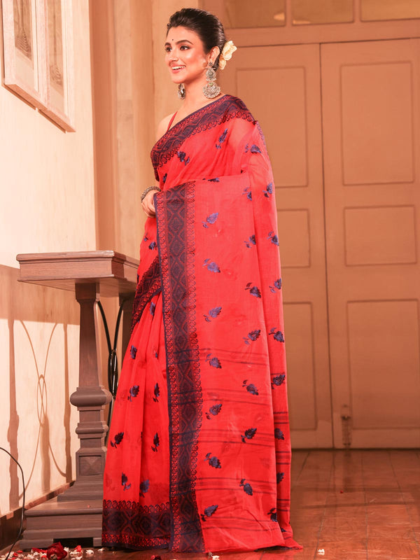 Bengal Cotton Tant Saree with Embroidery - 9044 Saree AEVUM