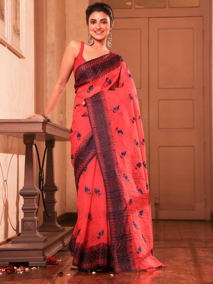 Bengal Cotton Tant Saree with Embroidery - 9044 Saree AEVUM