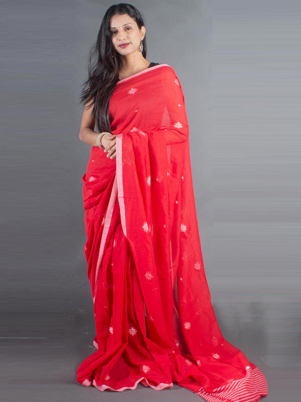 Pure Handloom Red Cotton Jamdani Saree - 9050 Saree Anita Kuthir