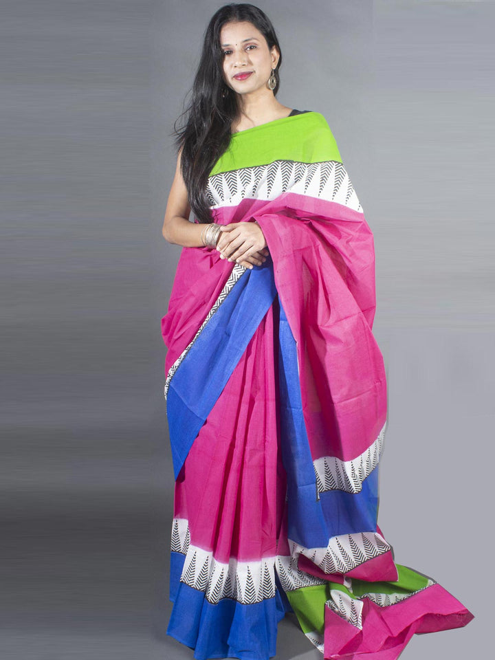 Soft Cotton Mulmul Block Printed Saree with Blouse Piece - 9148 Saree Joydeep Ganguly