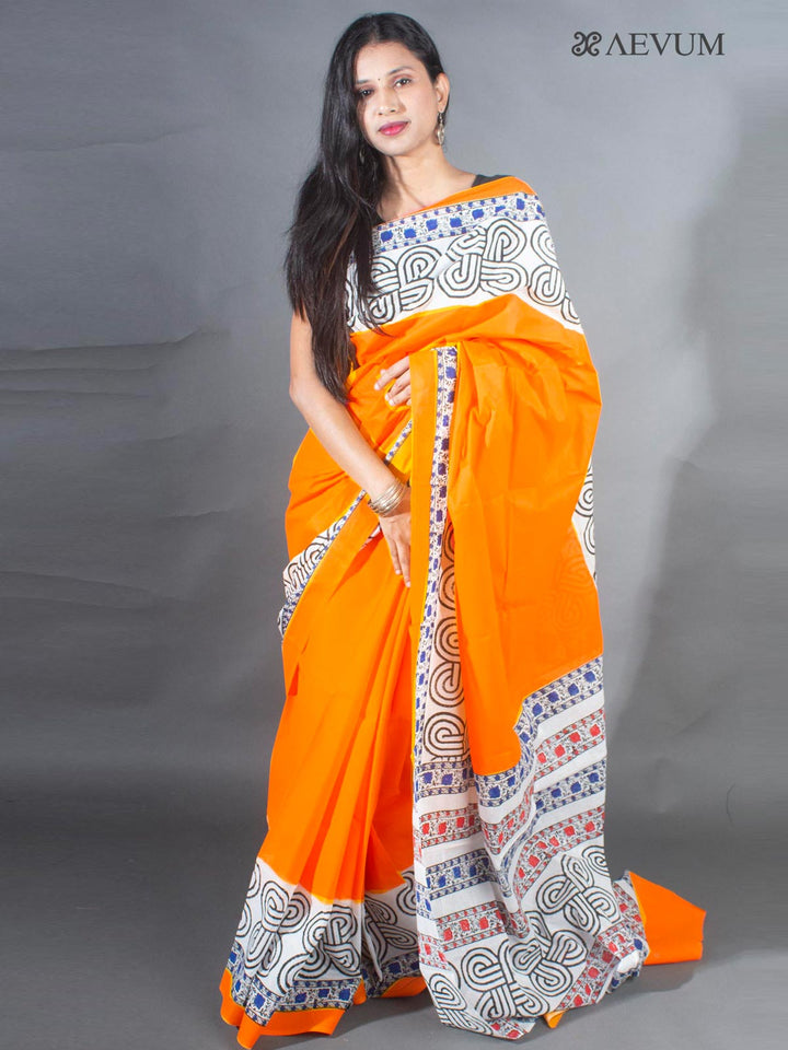 Soft Cotton Mulmul Block Printed Saree- 9150 Saree Joydeep Ganguly   