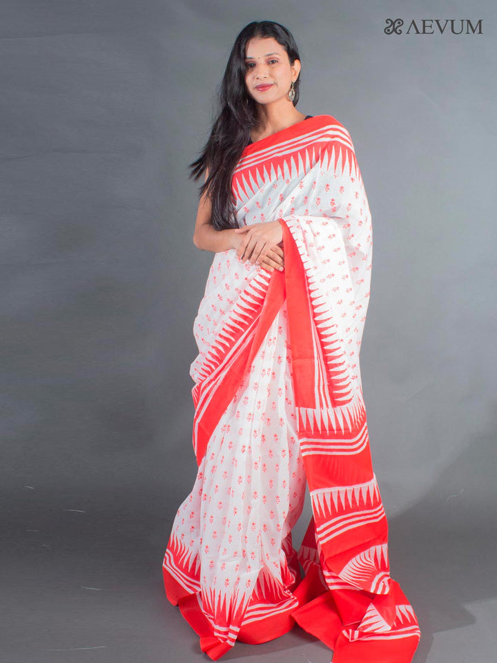 Soft Cotton Mulmul Block Printed Saree - 9152 Saree Joydeep Ganguly   