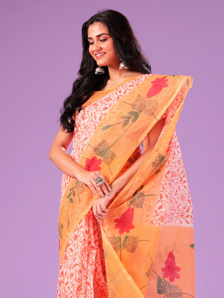 Hand Painted Cotton Resham Kota Saree without Blouse Piece - 9164 Saree AEVUM