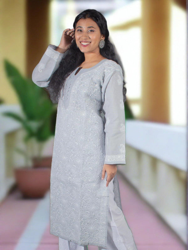 Hand Embroidered Lucknowi Chikankari Kurti - 9393 Kurti AEVUM