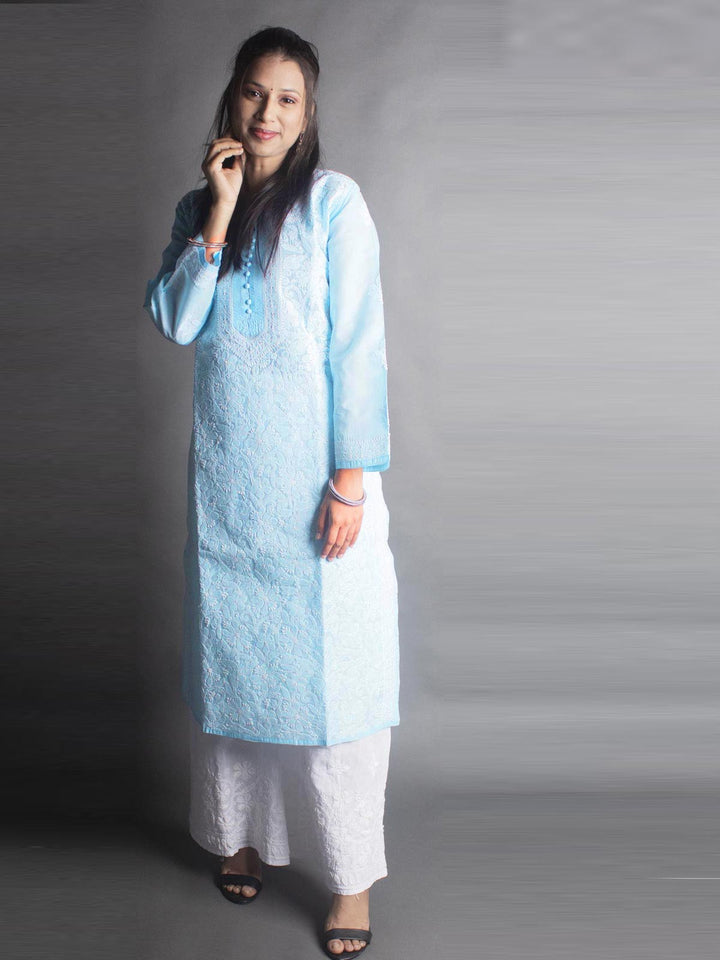 Hand Embroidered Lucknowi Chikankari Kurta Set- 9395 Women's Kurta Set AEVUM