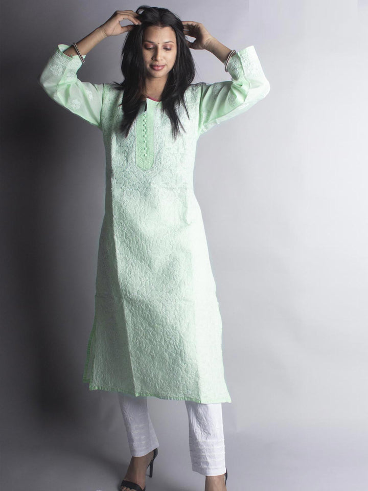 Hand Embroidered Lucknowi Chikankari Kurta Set - 9398 Women's Kurta Set Silk Thread   