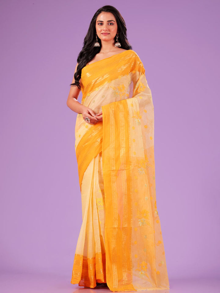 Floral Embroidery Bengal Cotton Tant Saree - 9481 Saree AEVUM