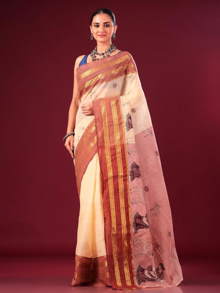 Shakuntala Embroidery Bengal Cotton Tant Saree - 9488 Saree AEVUM