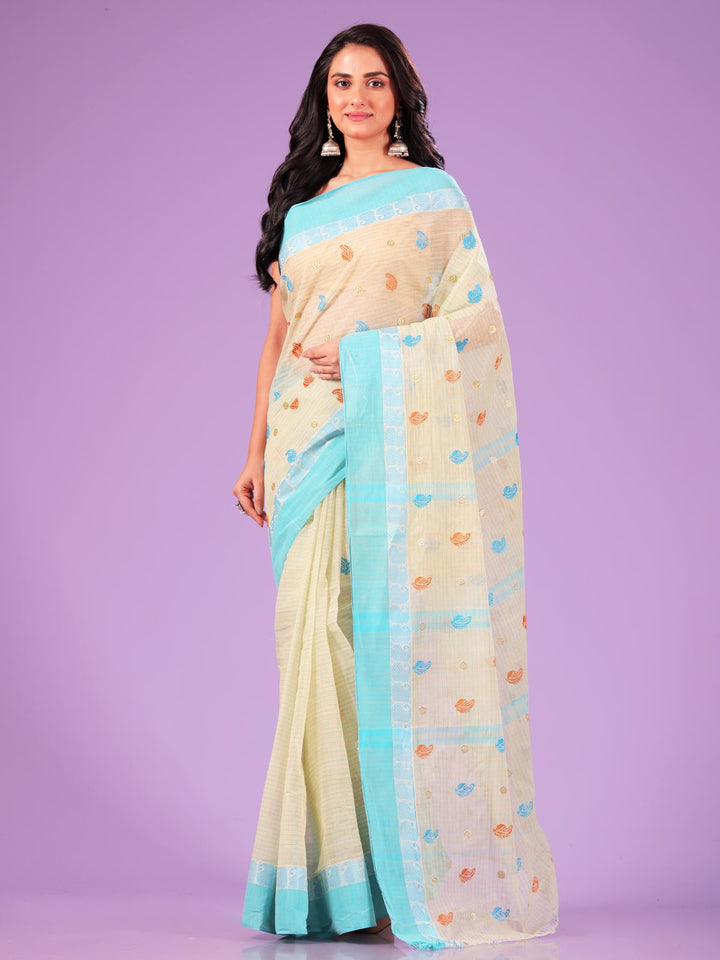 Bengal Cotton Tant Saree with Embroidery - 9499 Saree AEVUM