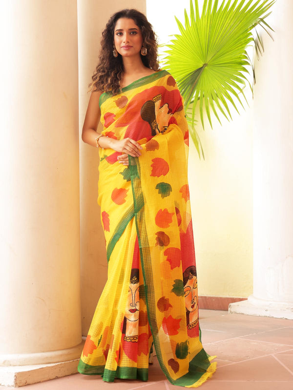 Hand Painted Cotton Resham Kota Saree - 9771 Saree AEVUM