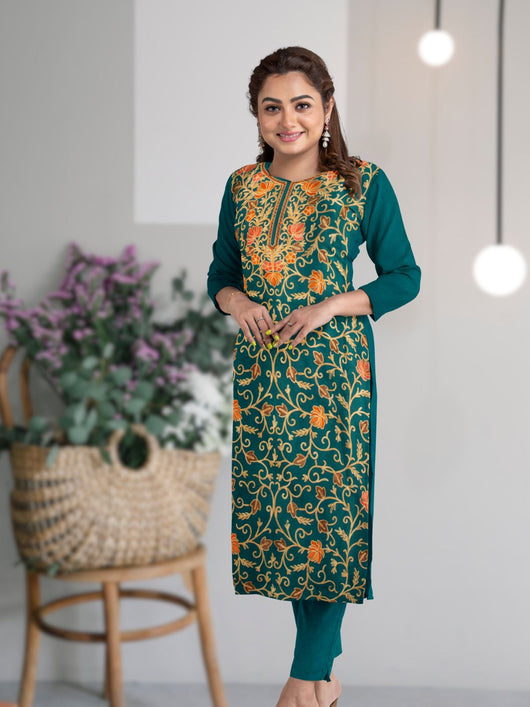 Embroidered Winterwear Kurta Set - 9071 Women's Kurta Set Aditri