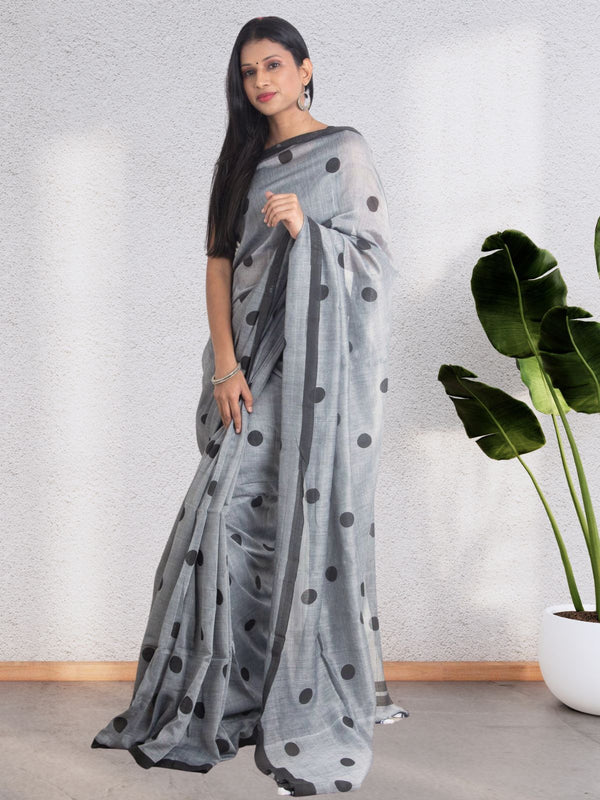 Polka Dot Mulmul Cotton Saree - 2405 Saree Anita Kuthir   