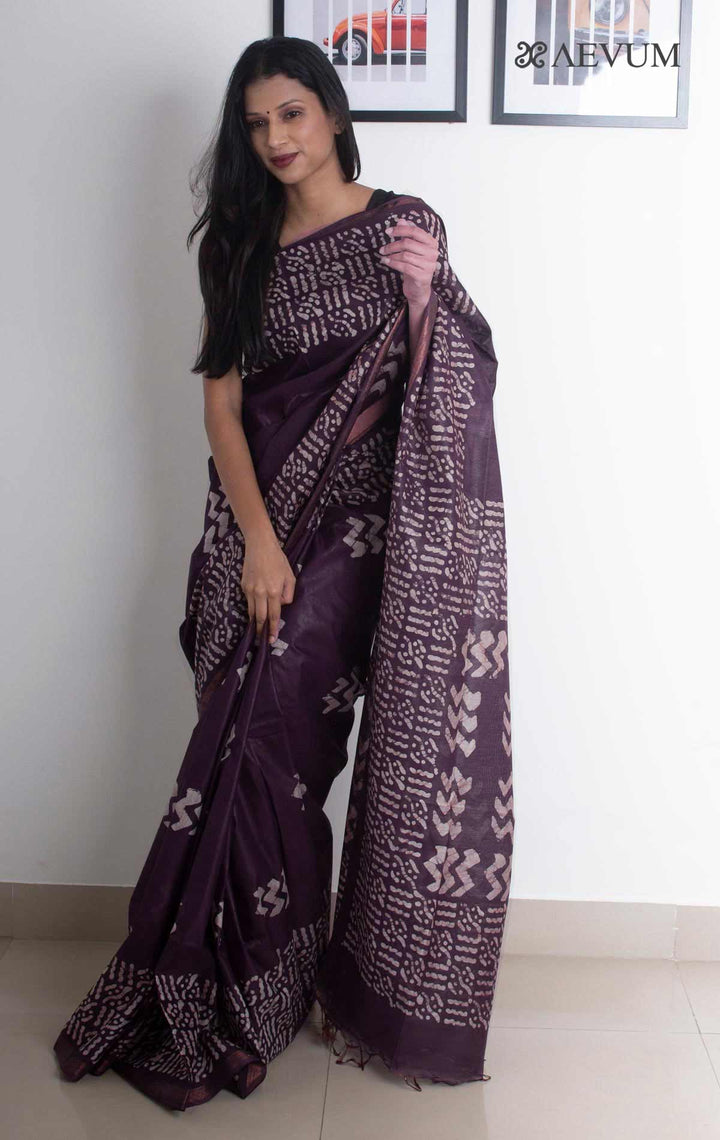 Katan Silk Saree with Batik Print - 2682 Saree Tausif   