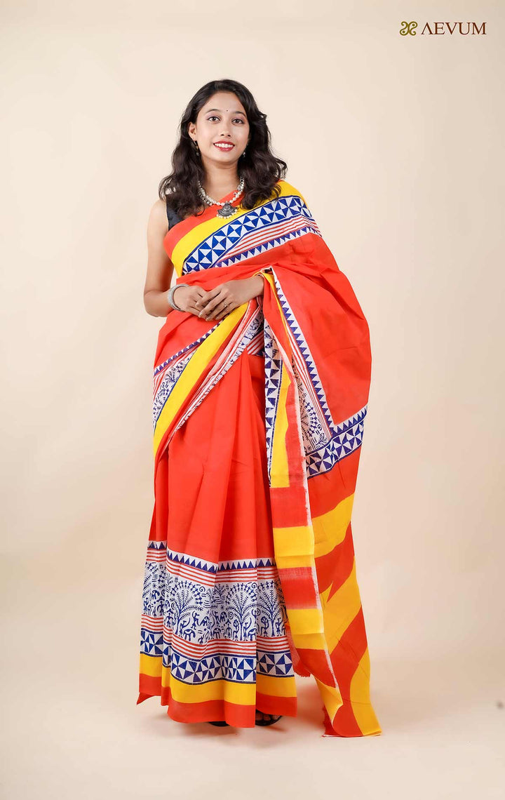 Mulmul Cotton Hand Block Printed Saree - 11417 Saree Riya's Collection   