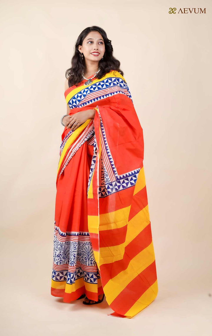 Mulmul Cotton Hand Block Printed Saree - 11417 Saree Riya's Collection   