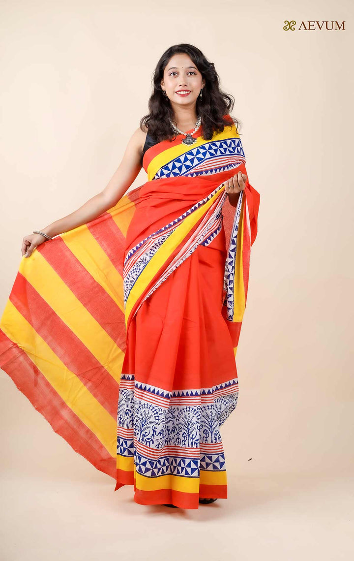 Mulmul Cotton Hand Block Printed Saree - 11417 Saree Riya's Collection   