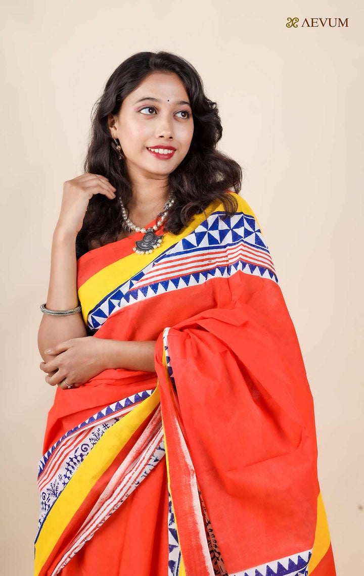 Mulmul Cotton Hand Block Printed Saree - 11417 Saree Riya's Collection   