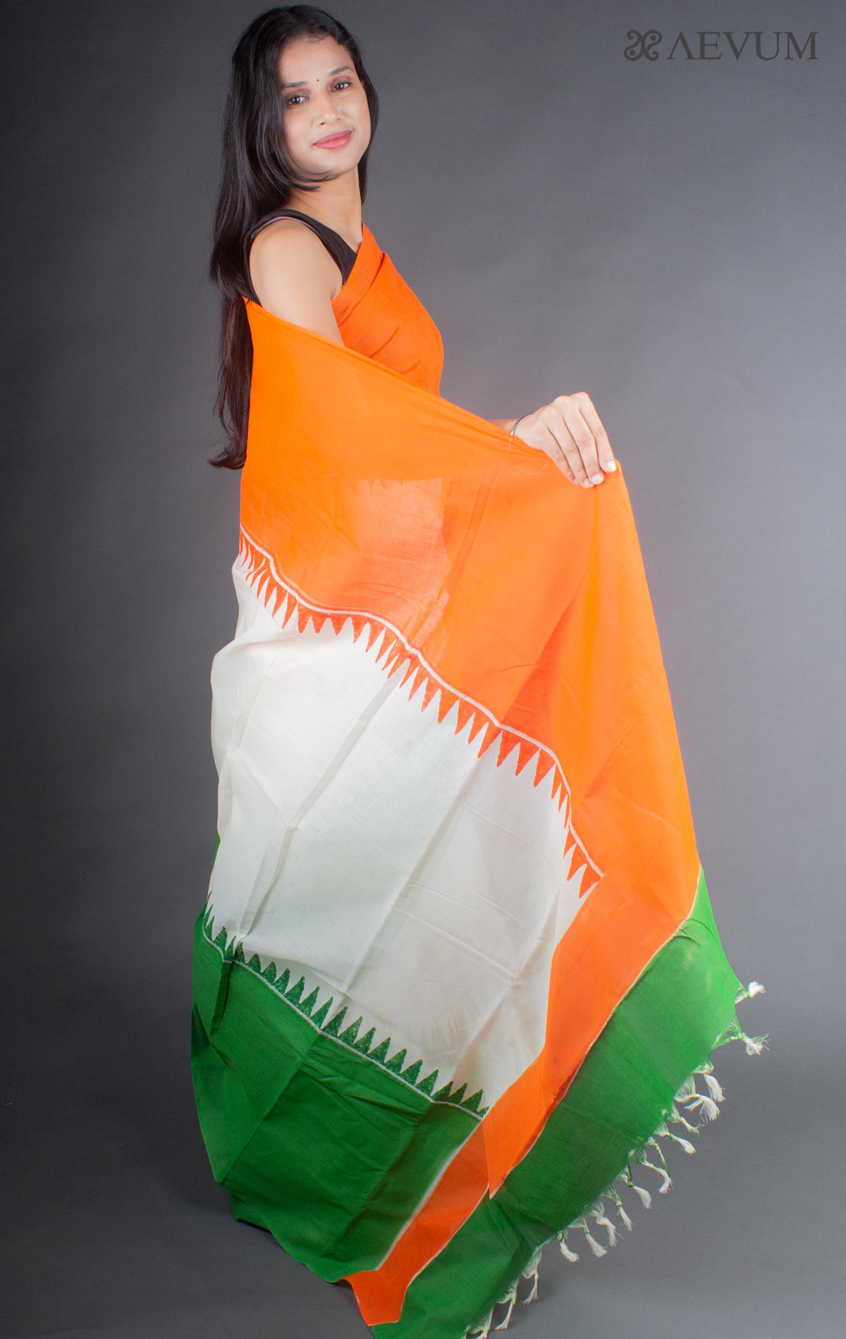 Tiranga Border soft cotton Indian Flag colour border saree for women