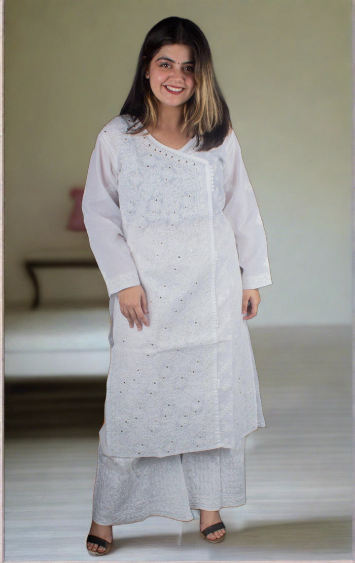 Hand Embroidered Lucknowi Chikankari Kurti - 7163 Kurti Silk Thread   