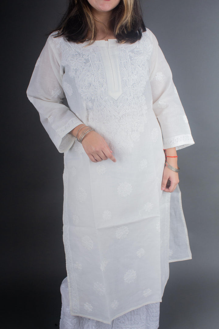 Hand Embroidered Lucknowi Chikankari Kurti - 7188 Kurti Silk Thread   