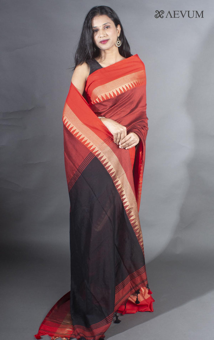 Handloom Bengal Cotton Temple Border Saree - 7594 Saree AEVUM