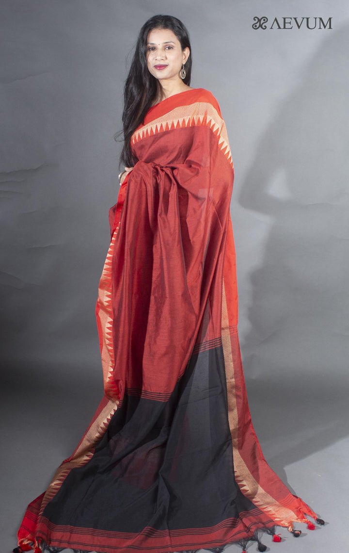 Handloom Bengal Cotton Temple Border Saree - 7594 Saree AEVUM