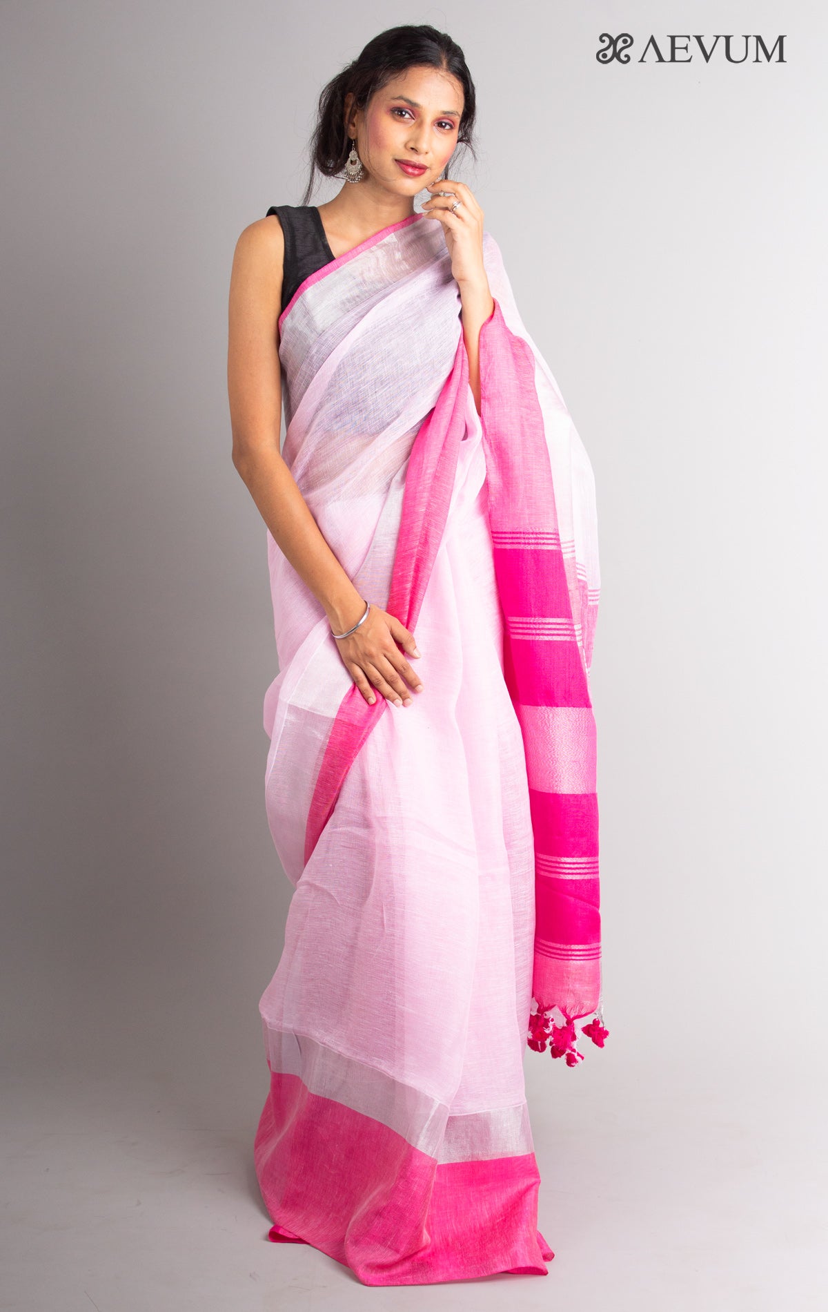 Linen Sarees | Pure Linen Saree with soft lenin silk sarees with kanchi  border allover digital printed design contrast printed blouse online from  weavers | LINS0000329