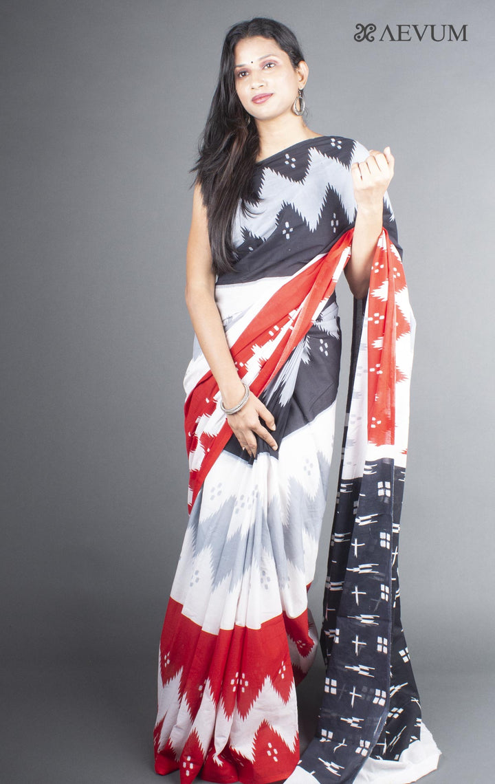 Mulmul Cotton Hand Block Printed Saree - 5802 Saree Abdul   